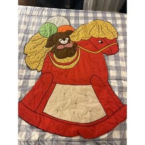 Vintage Baby Blanket Bedding Crib Red Rocking Horse Shape Teddy Bear